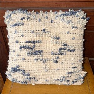 Magnolia Cream and Blue Textured Woven Accent Pillow